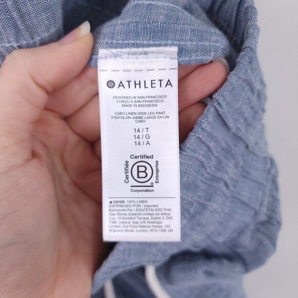 Athleta Cabo Linen Wide Leg Pull On Pants size 14T Tall - Picture 5 of 6